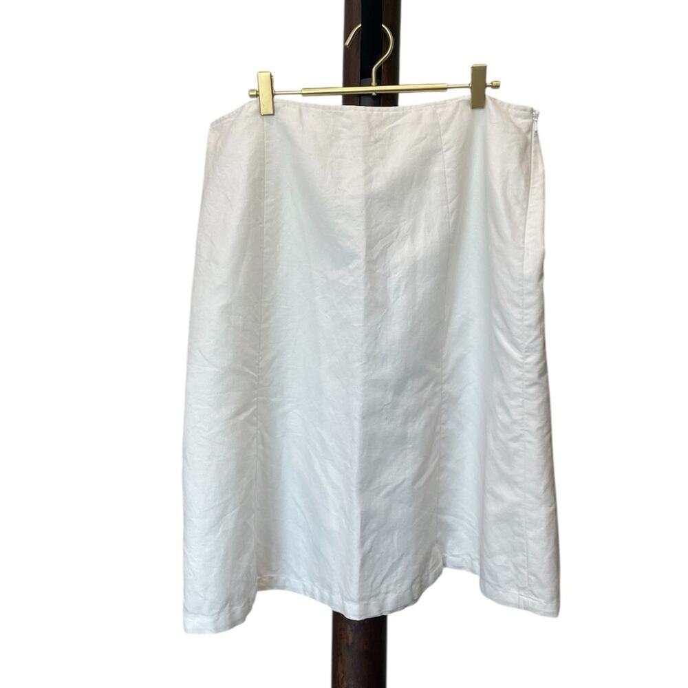 ✨ HAROLD'S White Linen Blend A Line Skirt 16 Lined Midi Coastal EUC 🐚